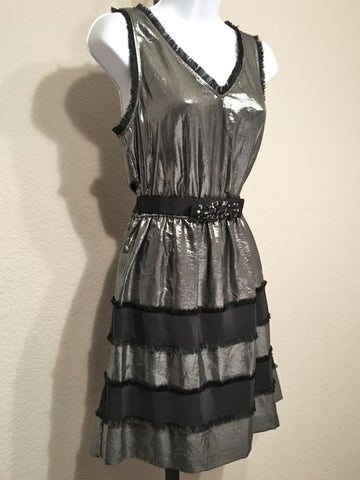 BCBGMaxazria SMALL Silver Metallic Fringe Dress - CLEARANCE