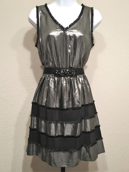 BCBGMaxazria SMALL Silver Metallic Fringe Dress