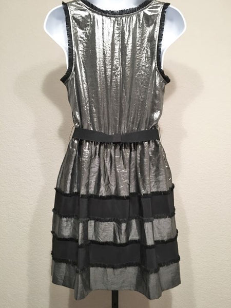 BCBGMaxazria SMALL Silver Metallic Fringe Dress