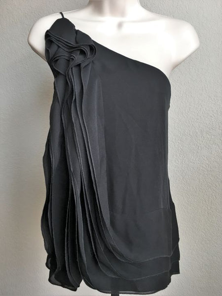 BCBGMaxazria XS Black Sleeveless One Shoulder Top