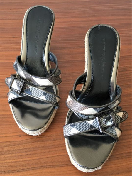 BURBERRY Authentic Size 5.5 - 6 Nova Check Wedge Sandals