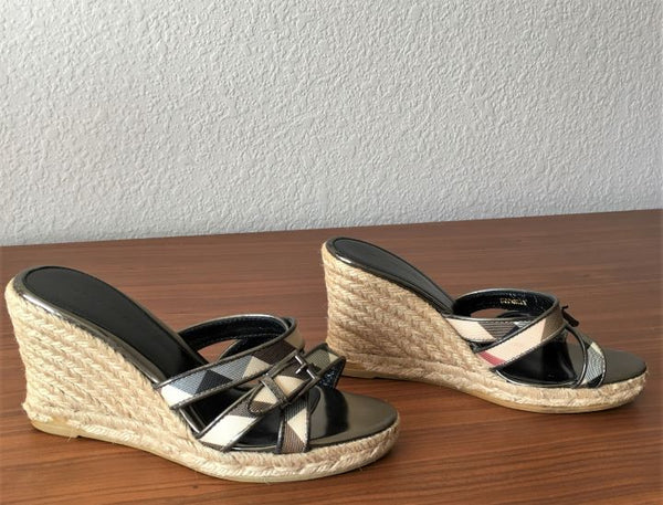 BURBERRY Authentic Size 5.5 - 6 Nova Check Wedge Sandals
