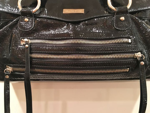 Charles David Black Patent Leather Shoulder Bag
