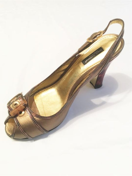 Dolce & Gabanna Authentic Size 8.5 Gold Leather Slingbacks