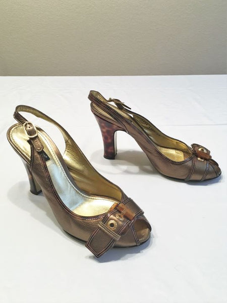 Dolce & Gabanna Authentic Size 8.5 Gold Leather Slingbacks