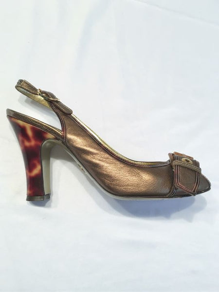 Dolce & Gabanna Authentic Size 8.5 Gold Leather Slingbacks