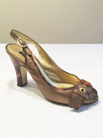 Dolce & Gabanna Authentic Size 8.5 Gold Leather Slingbacks