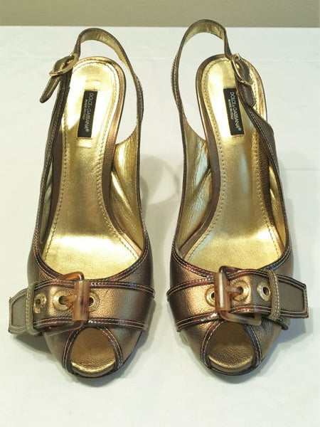 Dolce & Gabanna Authentic Size 8.5 Spuntata Capra Gold Slingbacks