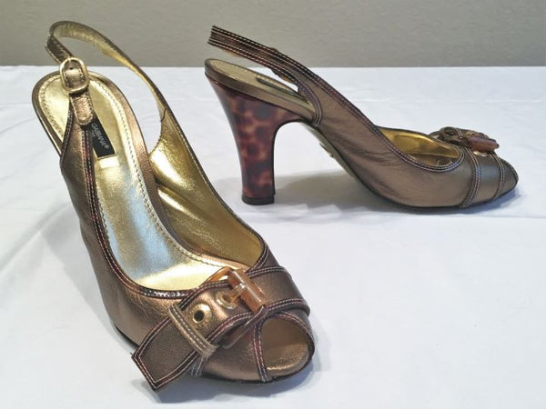 Dolce & Gabanna Authentic Size 8.5 Gold Leather Slingbacks