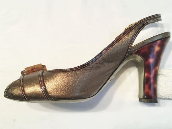 Dolce & Gabanna Authentic Size 8.5 Gold Leather Slingbacks