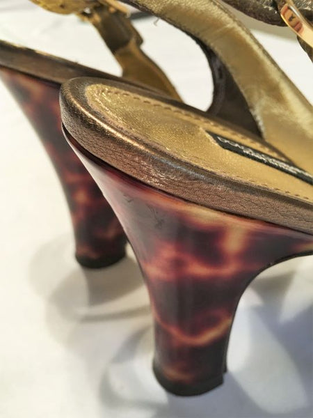 Dolce & Gabanna Authentic Size 8.5 Spuntata Capra Gold Slingbacks