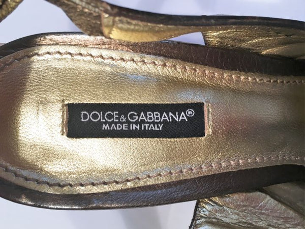 Dolce & Gabanna Authentic Size 8.5 Gold Leather Slingbacks