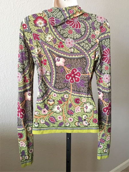 ETRO Authentic SMALL Green Paisley Button Collar Top