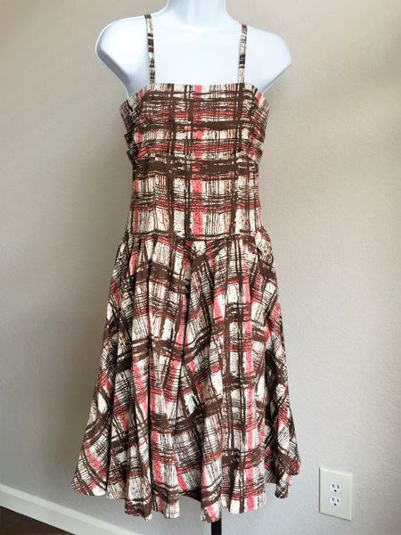 Elevenses Anthropologie Size 6 Brown Plaid Sundress