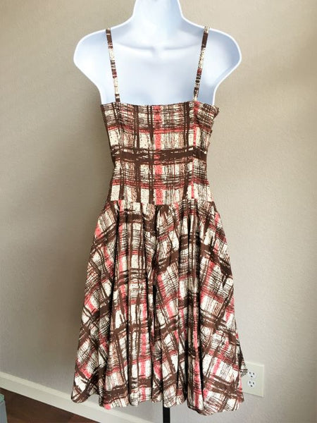 Elevenses Anthropologie Size 6 Brown Plaid Sundress