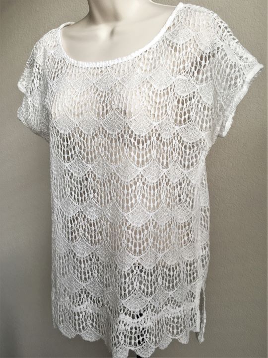 Ella Moss Anthropologie SMALL White Lace Sheer Top