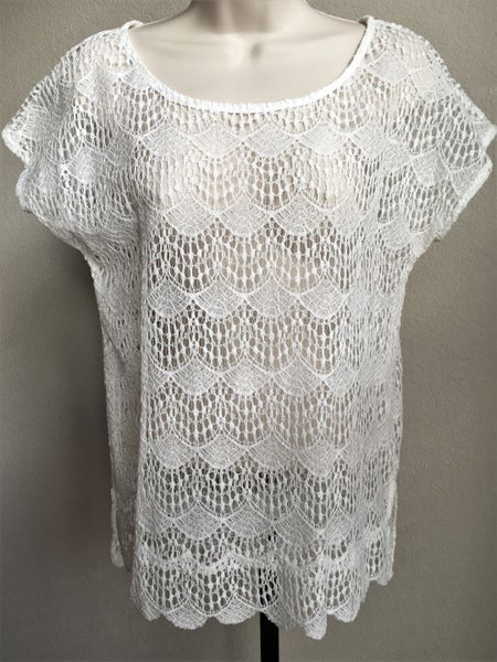 Ella Moss Anthropologie SMALL White Lace Sheer Top