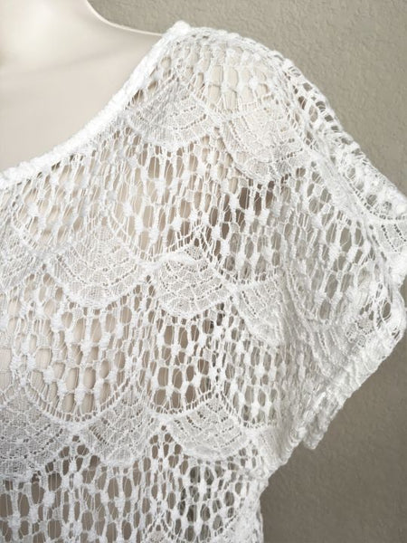 Ella Moss Anthropologie SMALL White Lace Sheer Top