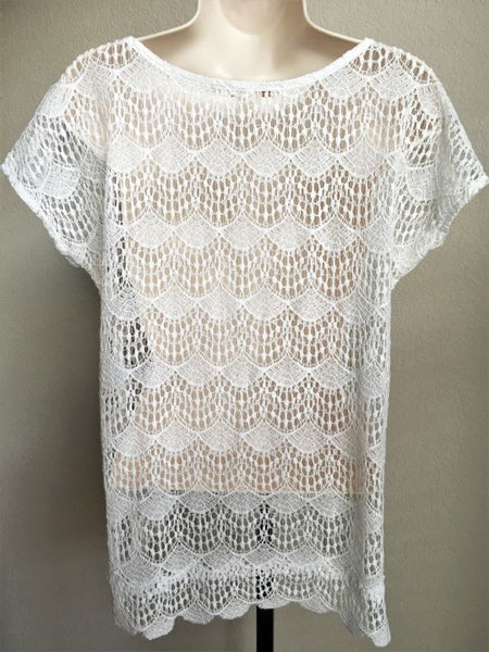 Ella Moss Anthropologie SMALL White Lace Sheer Top