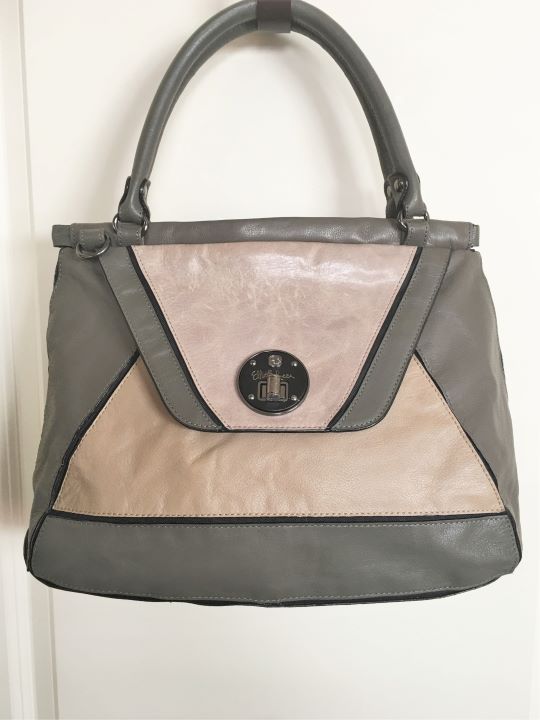 Elliot Lucca Gray and Beige Leather Shoulder Bag - CLEARANCE