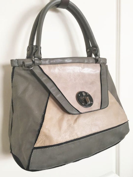 Elliot Lucca Gray and Beige Leather Shoulder Bag - CLEARANCE