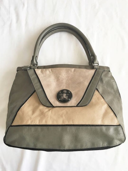 Elliot Lucca Gray and Beige Leather Shoulder Bag - CLEARANCE