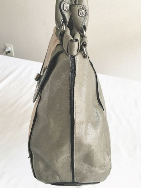Elliot Lucca Gray and Beige Leather Shoulder Bag - CLEARANCE