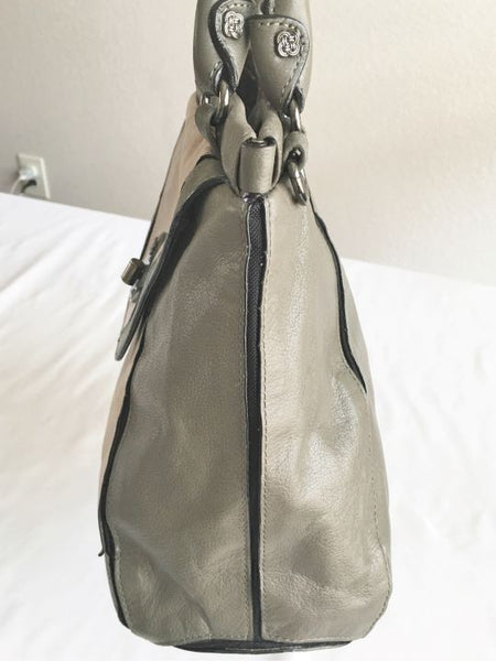Elliot Lucca Gray and Beige Leather Shoulder Bag