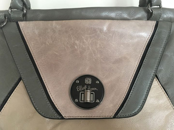 Elliot Lucca Gray and Beige Leather Shoulder Bag - CLEARANCE
