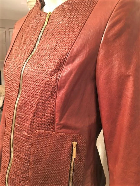 FENDI Authentic SMALL Cognac Woven Leather Jacket - RETAILED AT $2,500
