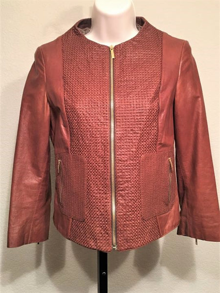 FENDI Authentic SMALL Cognac Woven Leather Jacket - RETAILED AT $2,500