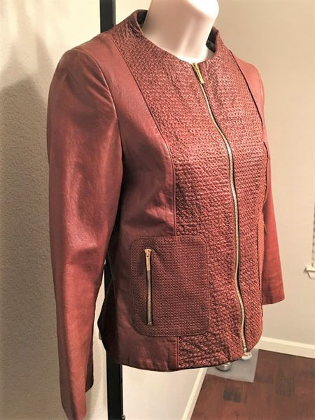 FENDI Authentic SMALL Cognac Woven Leather Jacket - RETAILED AT $2,500