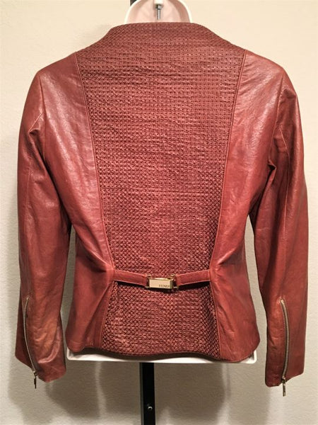 FENDI Authentic SMALL Cognac Woven Leather Jacket - RETAILED AT $2,500