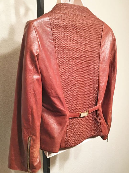 FENDI Authentic SMALL Cognac Woven Leather Jacket - RETAILED AT $2,500