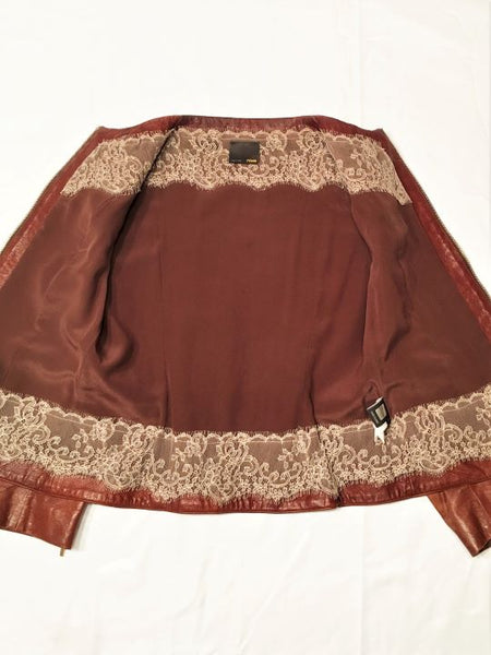 FENDI Authentic SMALL Cognac Woven Leather Jacket - RETAILED AT $2,500