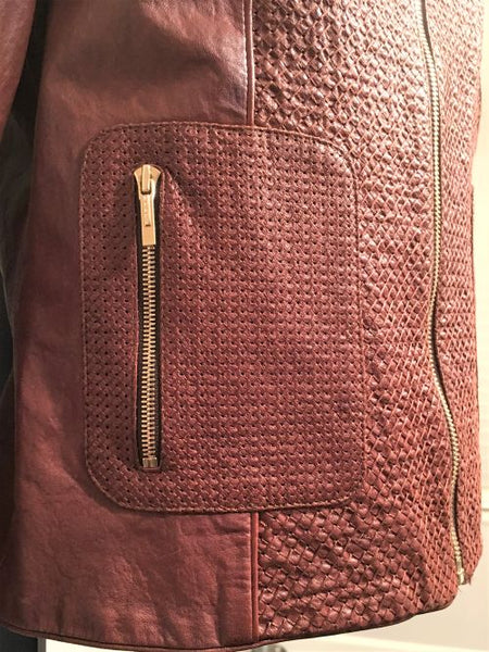 FENDI Authentic SMALL Cognac Woven Leather Jacket - RETAILED AT $2,500