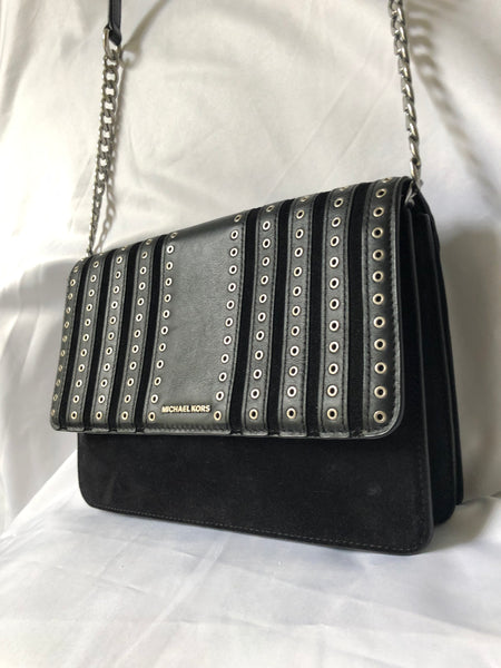 Michael Kors Black Suede Brooklyn Grommet Cross Body