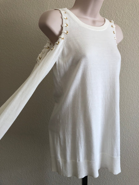 Michael Kors Size XS White Cold Shoulder Sweater