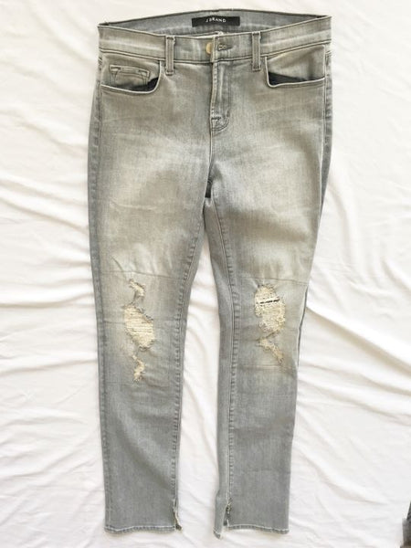 J Brand Size 2 Sweet Gray Mid Rise Rail Distressed Jeans