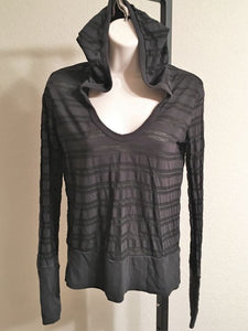 James Perse SMALL Black Sheer Striped Hoodie Tee