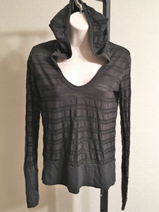 James Perse SMALL Black Sheer Striped Hoodie Tee - CLEARANCE