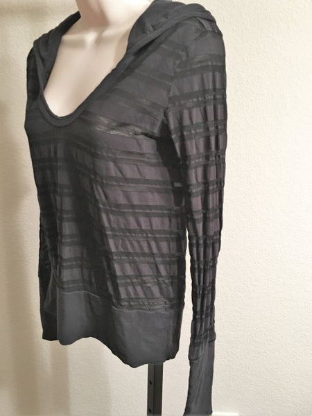 James Perse SMALL Black Sheer Striped Hoodie Tee