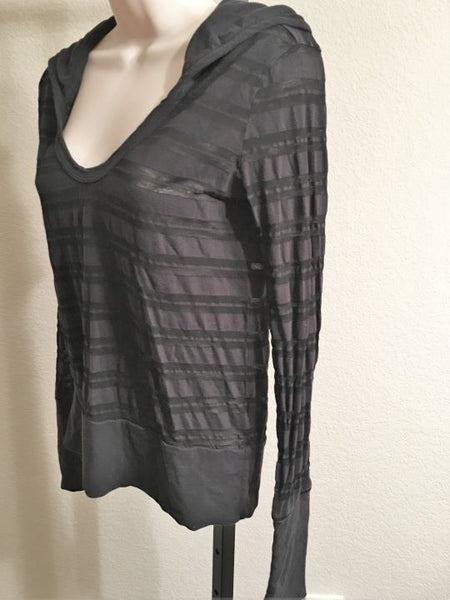 James Perse SMALL Black Sheer Striped Hoodie Tee - CLEARANCE