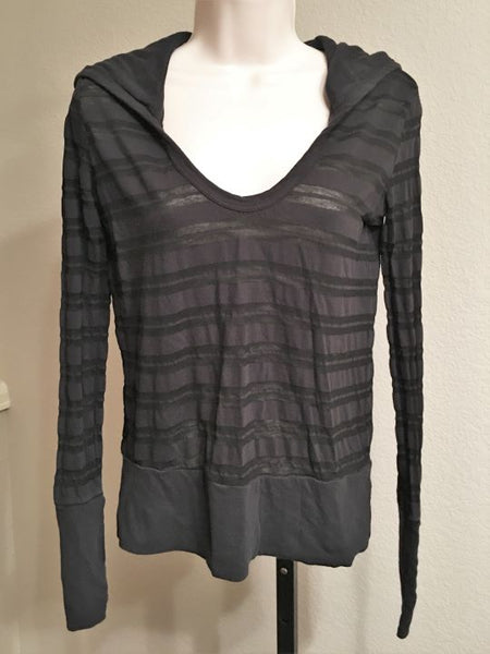 James Perse SMALL Black Sheer Striped Hoodie Tee - CLEARANCE