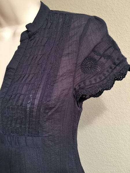 Joie Size XS Navy Top with Lace Sleeves and Hem - CLEARANCE