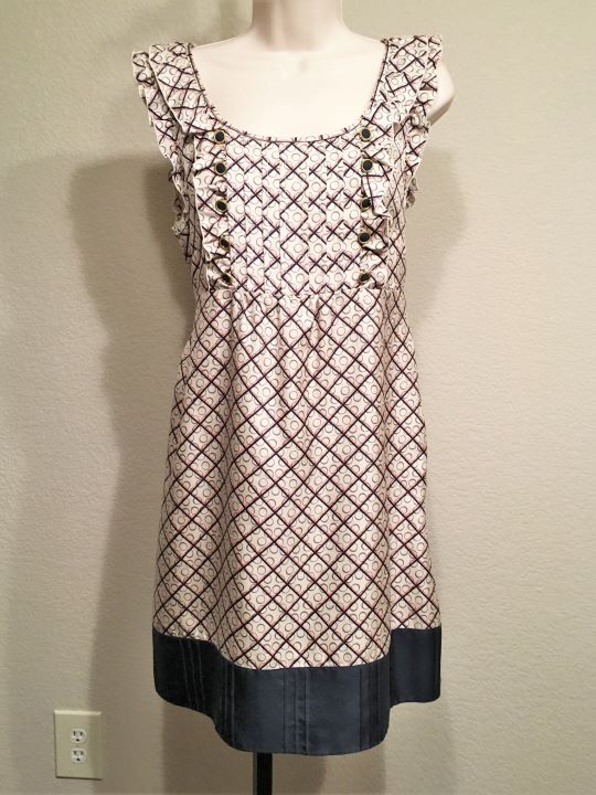 Juicy Couture Size 6 Silk Cream and Blue Checked Dress