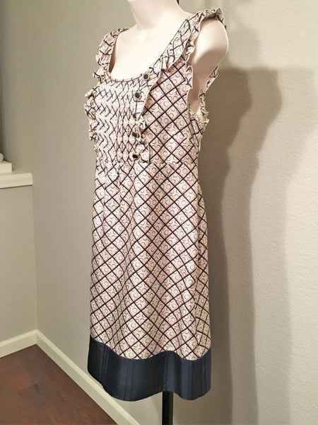 Juicy Couture Size 6 Silk Cream and Blue Checked Dress