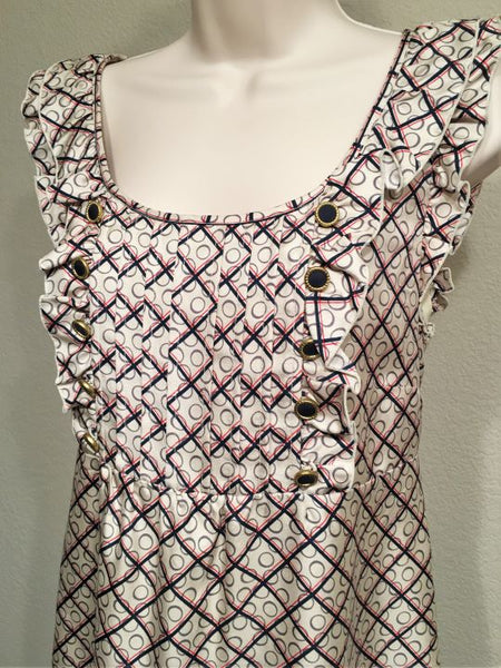 Juicy Couture Size 6 Silk Cream and Blue Checked Dress