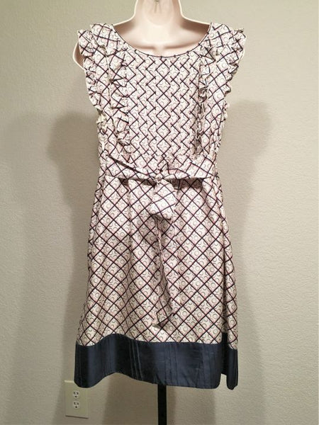 Juicy Couture Size 6 Silk Cream and Blue Checked Dress