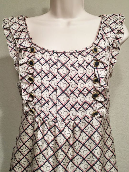 Juicy Couture Size 6 Silk Cream and Blue Checked Dress
